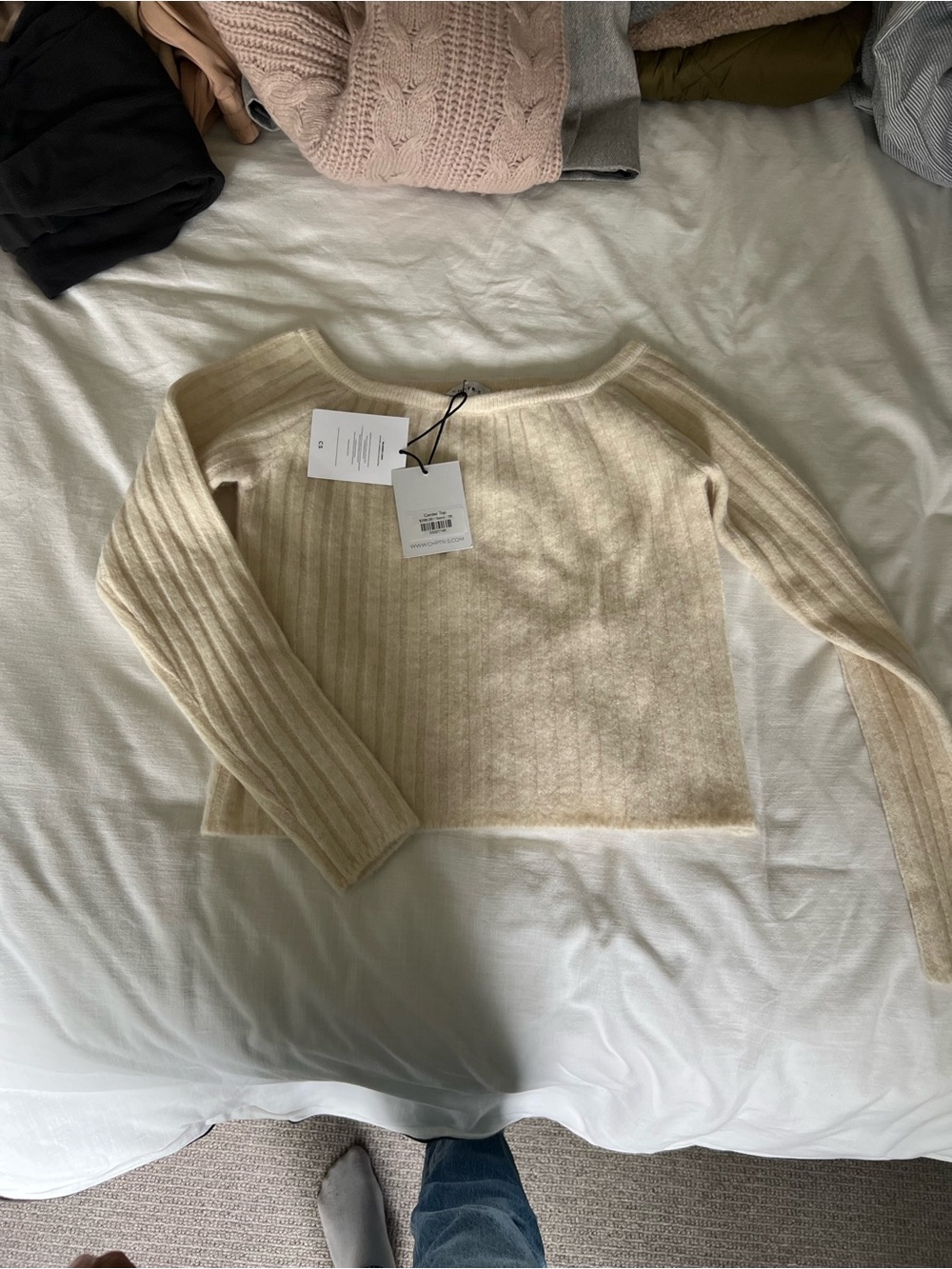 Women's Cream Ribbed Boatneck Sweater